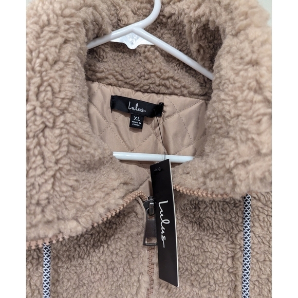 🆕 Lulus Cozy With You Taupe Faux Fur Drawstring Jacket Size XL - Picture 8 of 13